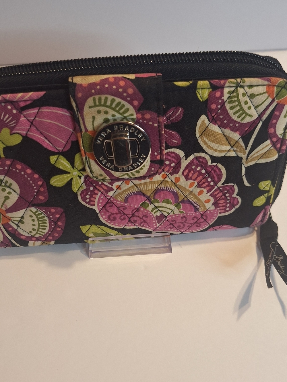 Vera Bradley Turnlock Floral Zip Wallet in Black, Pink and Green - Picture 2 of 10